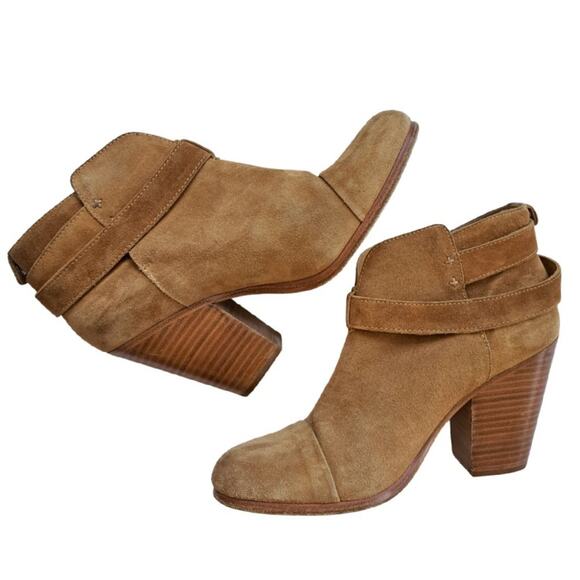 Rag & Bone Camel Tan Suede Harrow Bootie Size 8 Heeled Leather Ankle Boot - Picture 3 of 14